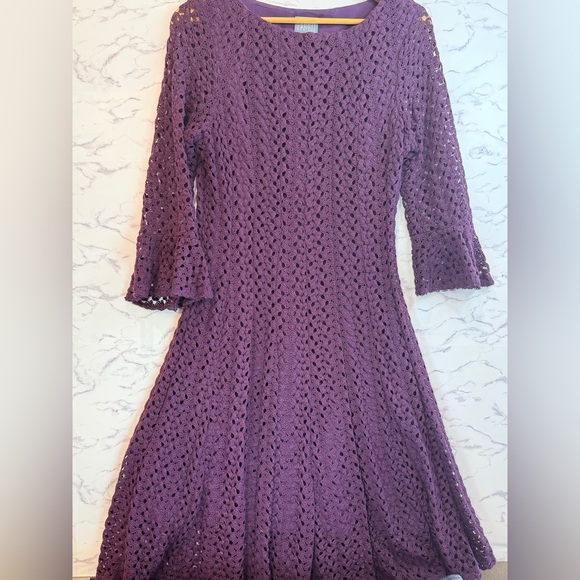 Rabbit Rabbit Rabbit Purple Crochet Bell Sleeve Midi Dress 18 - Picture 5 of 5